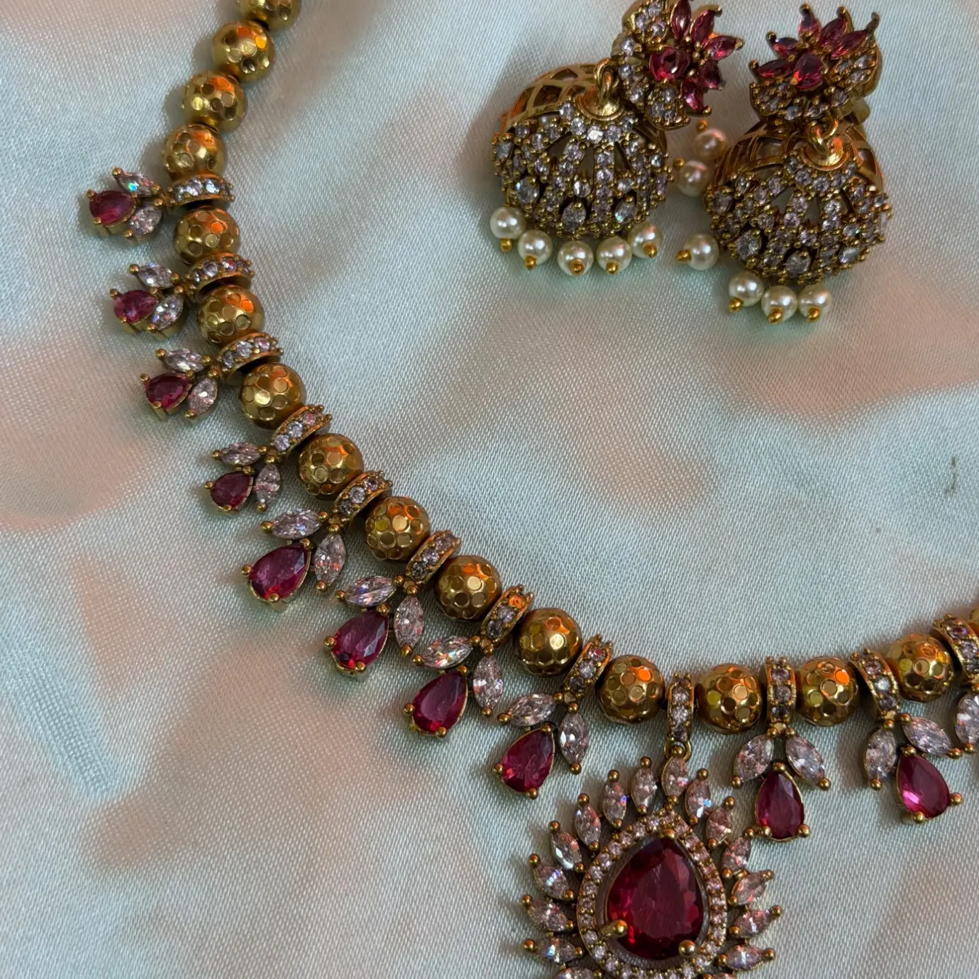 Premium Ruby Red AD drops neck set