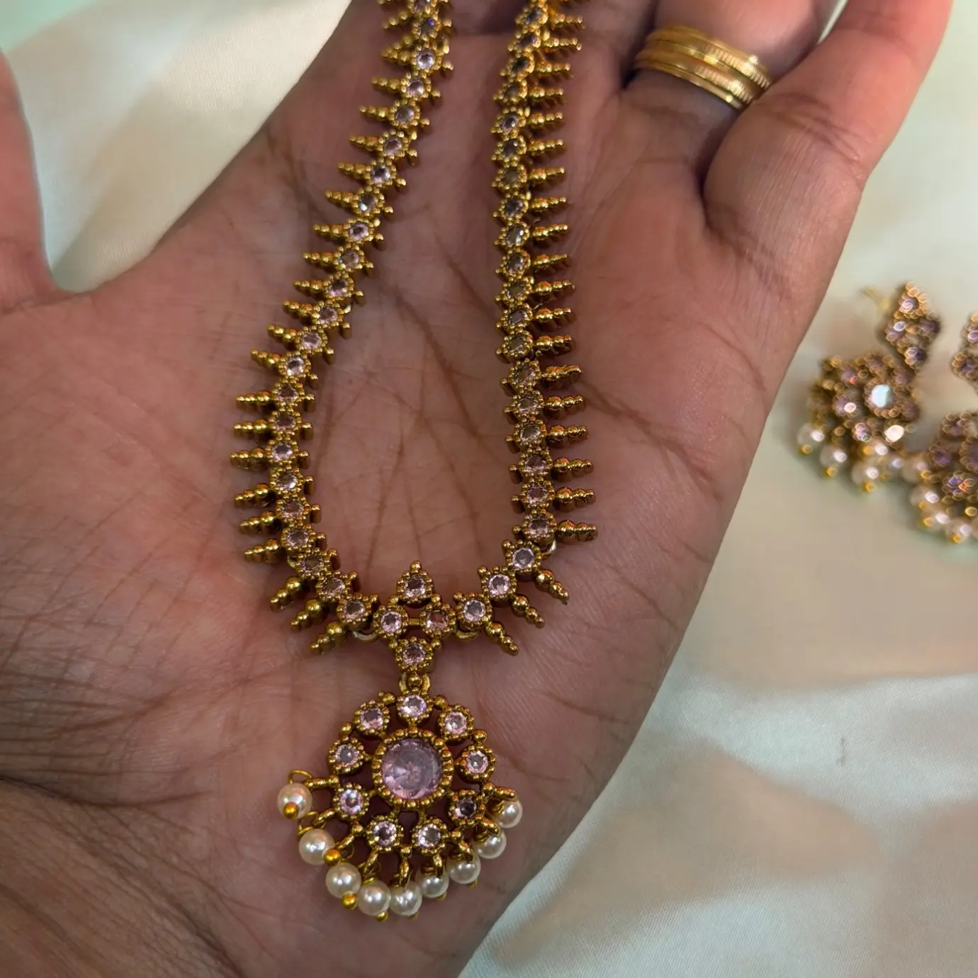 Nithya Menon Inspired Pastel Pink Neck Set