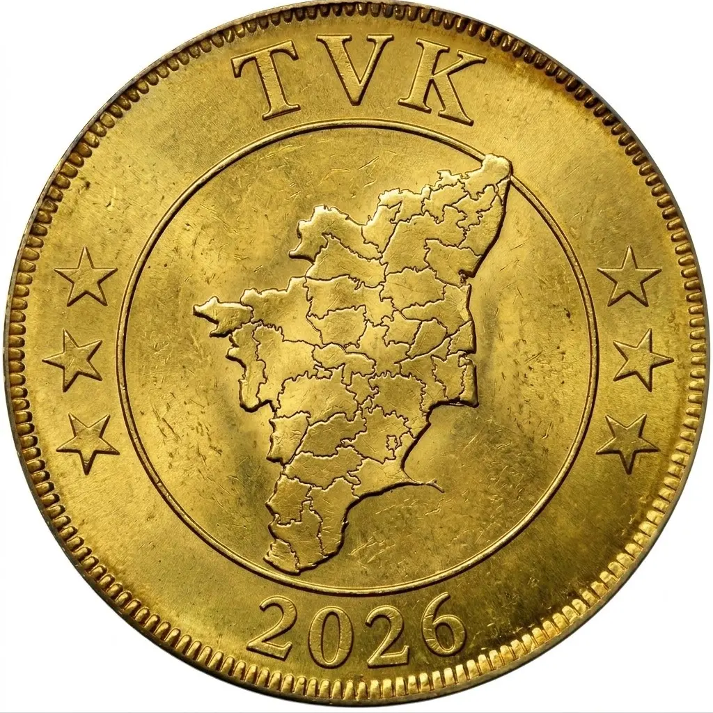 TVK Gold Gift Coin 2026 | Vijay Portrait Commemorative Coin | Tamil Nadu Map Design | Premium Collectible Gift Coin