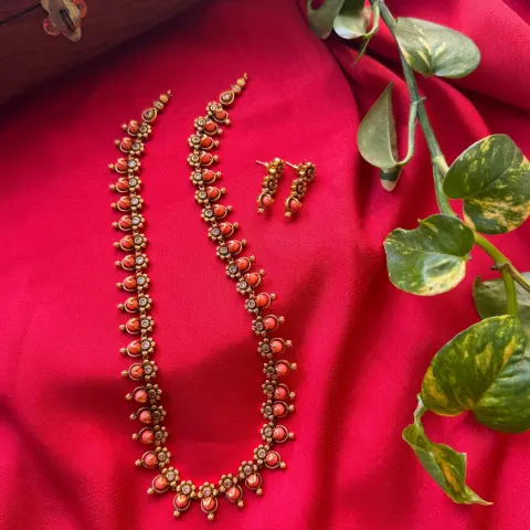 Premium Pink Coral Finish Long Haaram
