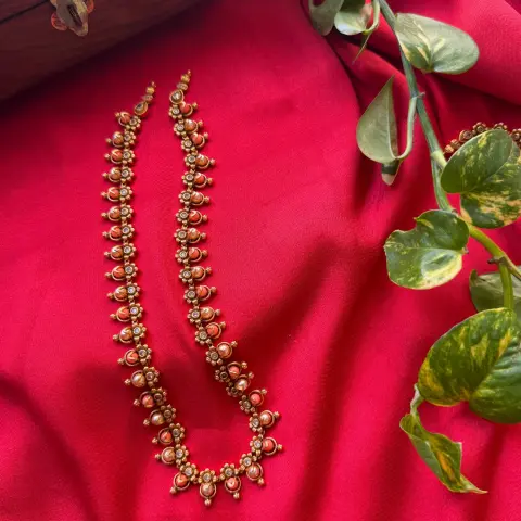 Premium Pink Coral Swarovski Pearl Haaram