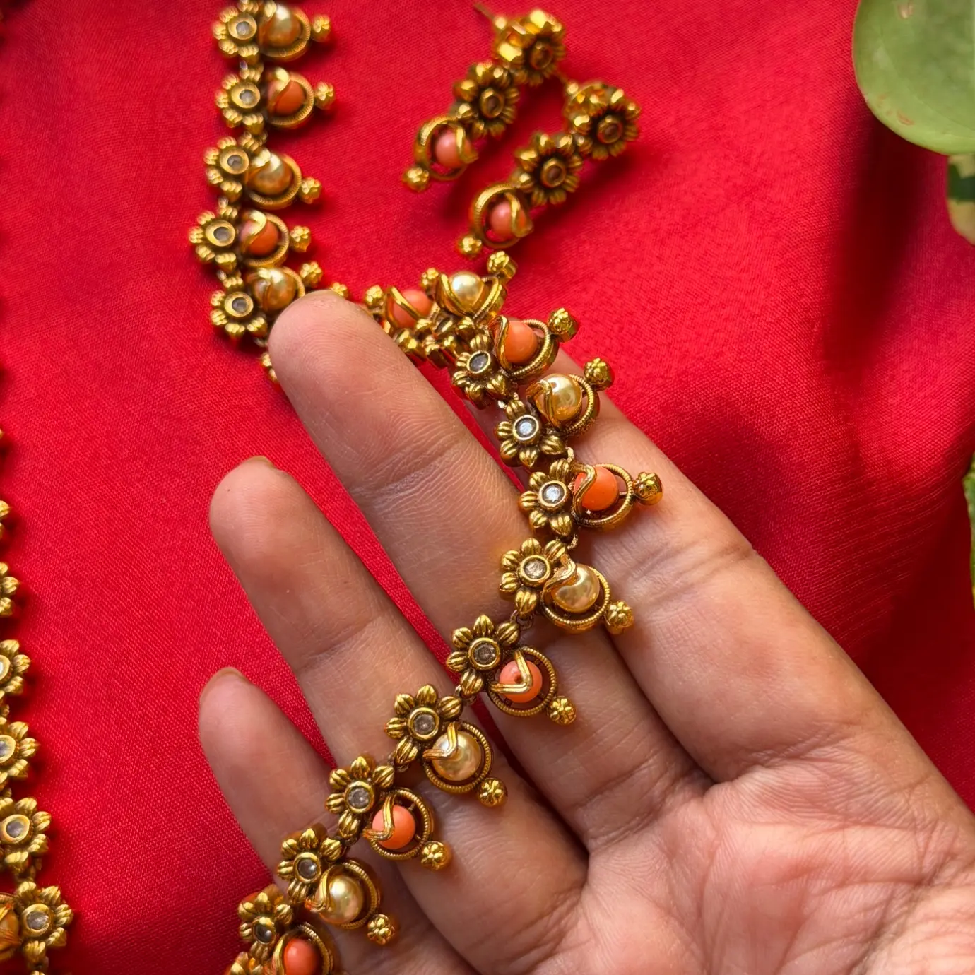 Premium Pink Coral Swarovski Pearl Haaram