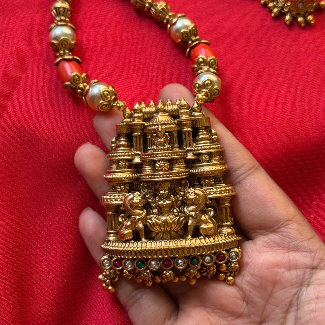 Havala Swarovski Pearl Gopura Lakshmi Medium Haara