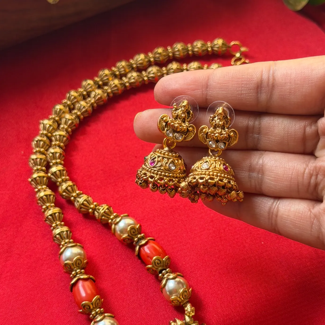 Havala Swarovski Pearl Gopura Lakshmi Medium Haara