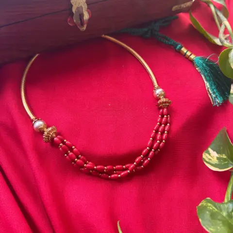 Triple layer Coral Kanti Neck Set