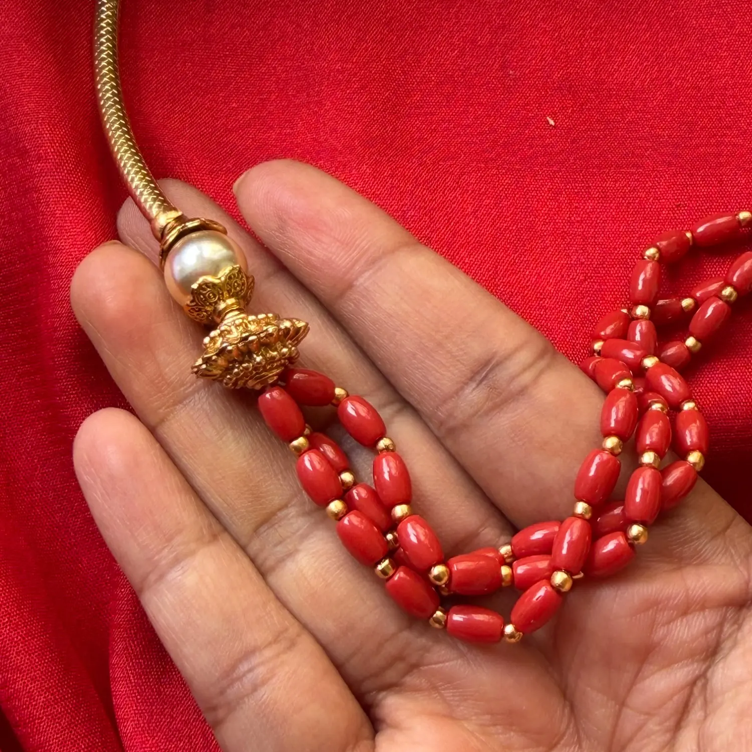 Triple layer Coral Kanti Neck Set