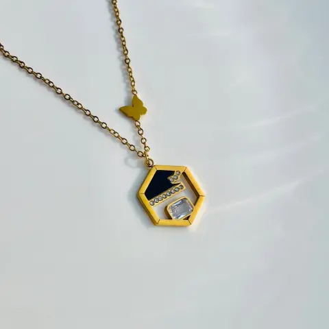 Hexagonal Kaaba Pendant Necklace