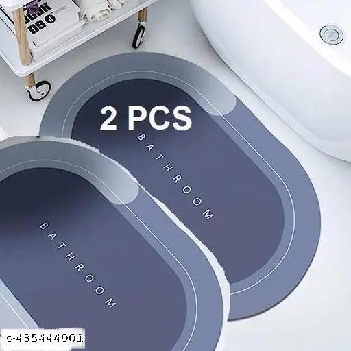 SWILAN  Water Absorbing Bathroom Mat Door Mat for Home Anti Skid Mat for Bathroom Floor Mat Rubber Backed Anti-Slip Non Slip mat for Home, Kitchen (40 x 60 cm) (Oval PACK OF 2 PCS)