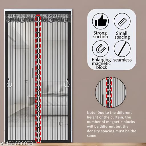 Heavy Quality Magnetic Door Mosquito Net | Full Coverage Mesh | Insect Protection Curtain (Black-210*100cms, Frame Hung)