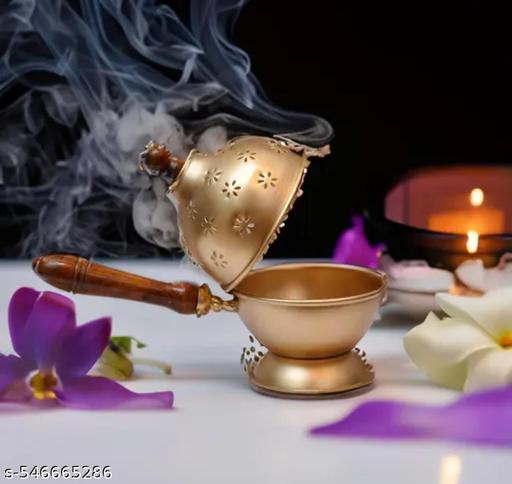 S H Collection Metal Incense Burner with Handle – Gold