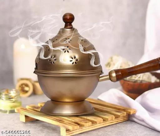 S H Collection Metal Incense Burner with Handle – Gold