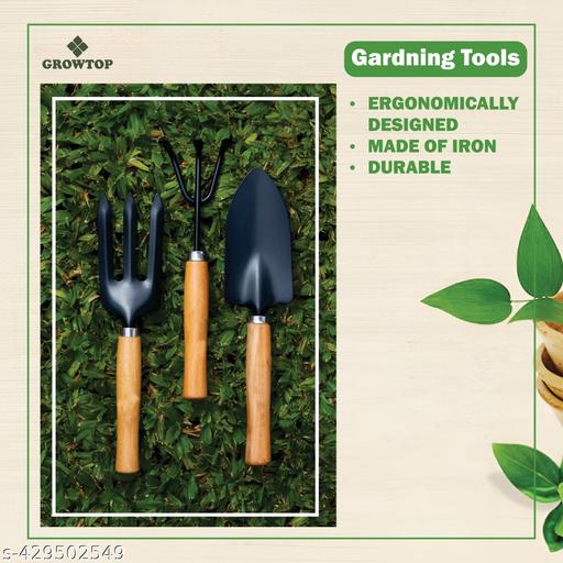 GROWTOP Modern Gardening Tools - Flower Cutter/Garden Shear/Pruner & Big Garden Tool Set Wooden Handle Hand Cultivator, Trowel, Garden Fork with Gloves (Set of 5)