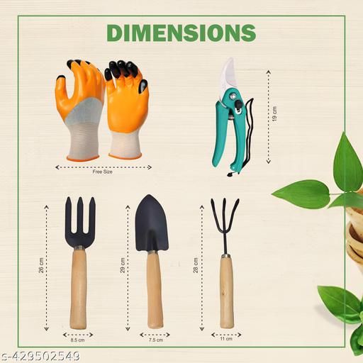 GROWTOP Modern Gardening Tools - Flower Cutter/Garden Shear/Pruner & Big Garden Tool Set Wooden Handle Hand Cultivator, Trowel, Garden Fork with Gloves (Set of 5)