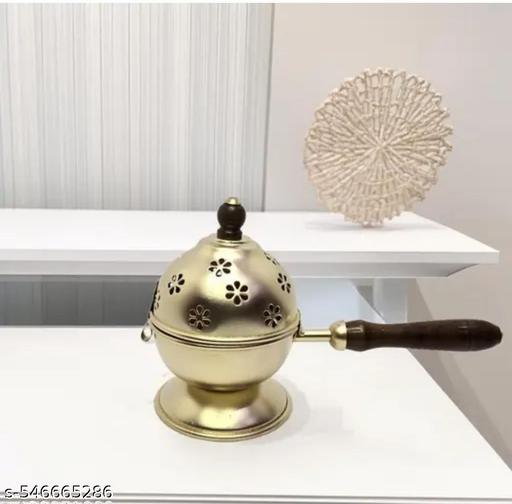 S H Collection Metal Incense Burner with Handle – Gold