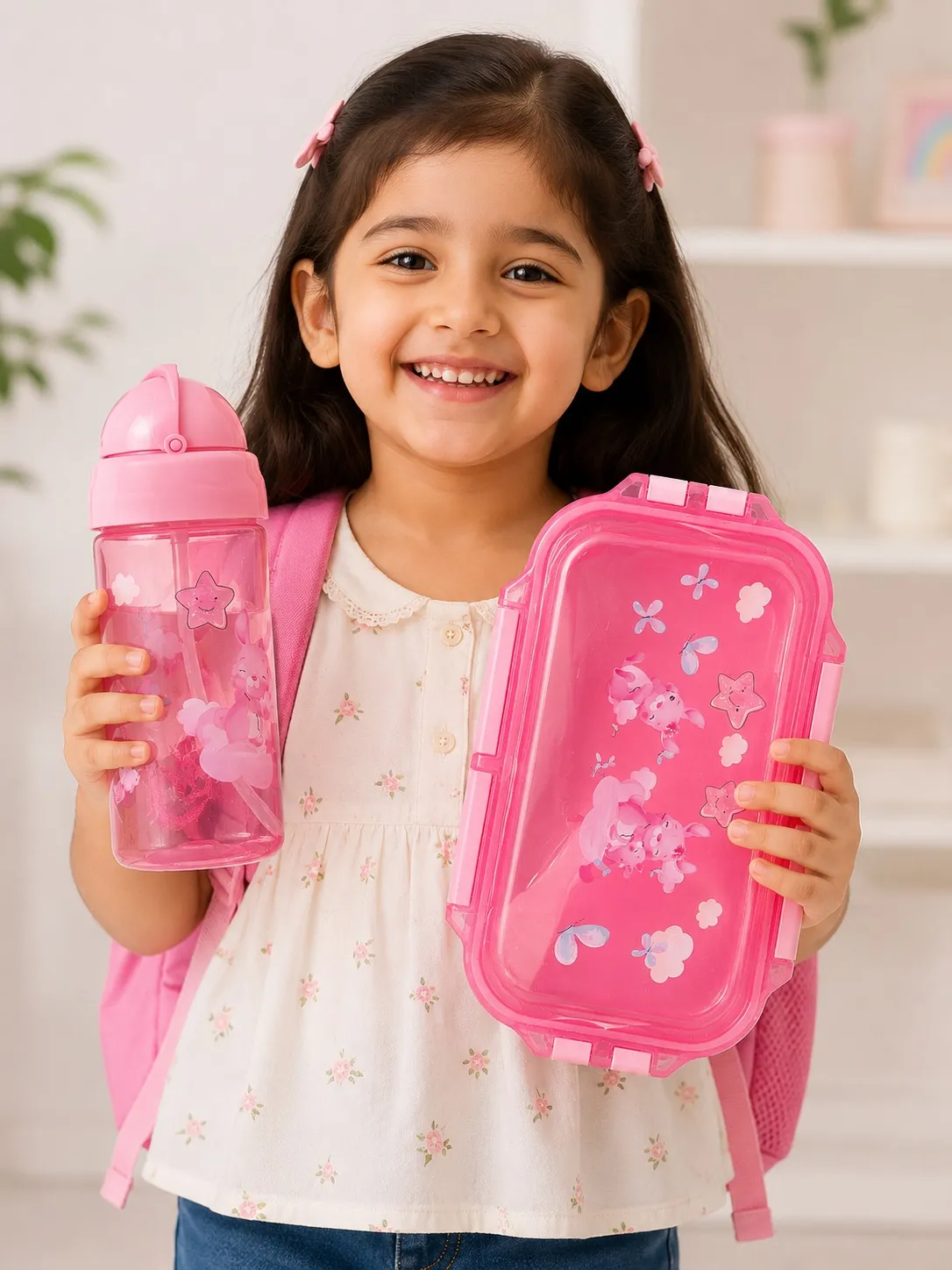 Happy Kids Lunch Box & 500 ml Sipper Set – Blush Pink