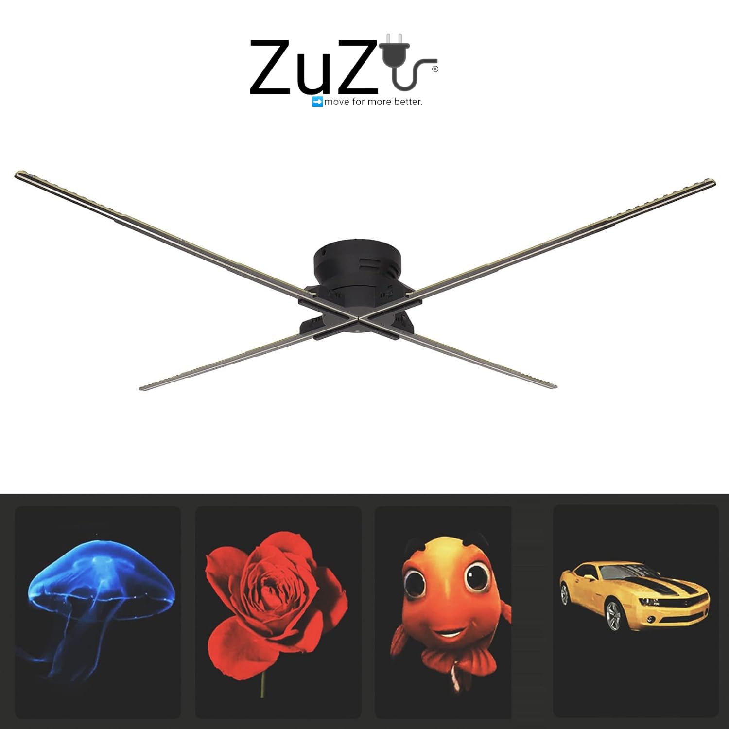 Zuzu Newly Updated Oct 2025 3D Hologram Fan Advertising Display with Wi-Fi Holographic Led Video Projector 4 Blade 52 Cm