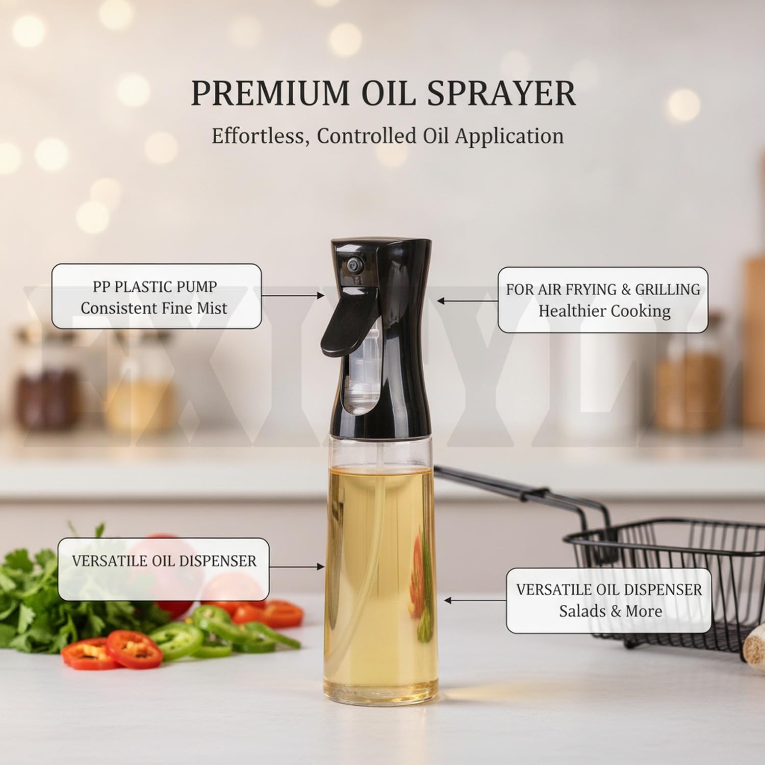220ML Oils Sprayer for Cooking, Refillable Olive Oil Spray Bottle, Fine Mist Spray Oil Dispenser for Air Fryer, BBQ, Salad, Roasting & Kitchen Use