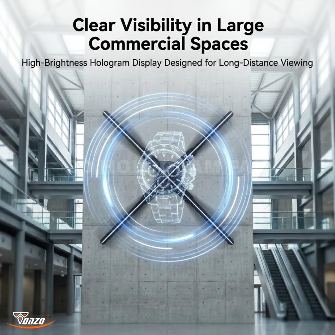 TONZO 65 cm 3D Hologram Fan Display With Spin App Control, Holographic Advertising Display, 4 Blade, 768 LEDs, 2500×768 Resolution, Wi-Fi, BT, 8GB Storage | LED Display Fan for Shop, Mall & Events Visit the TONZO Store