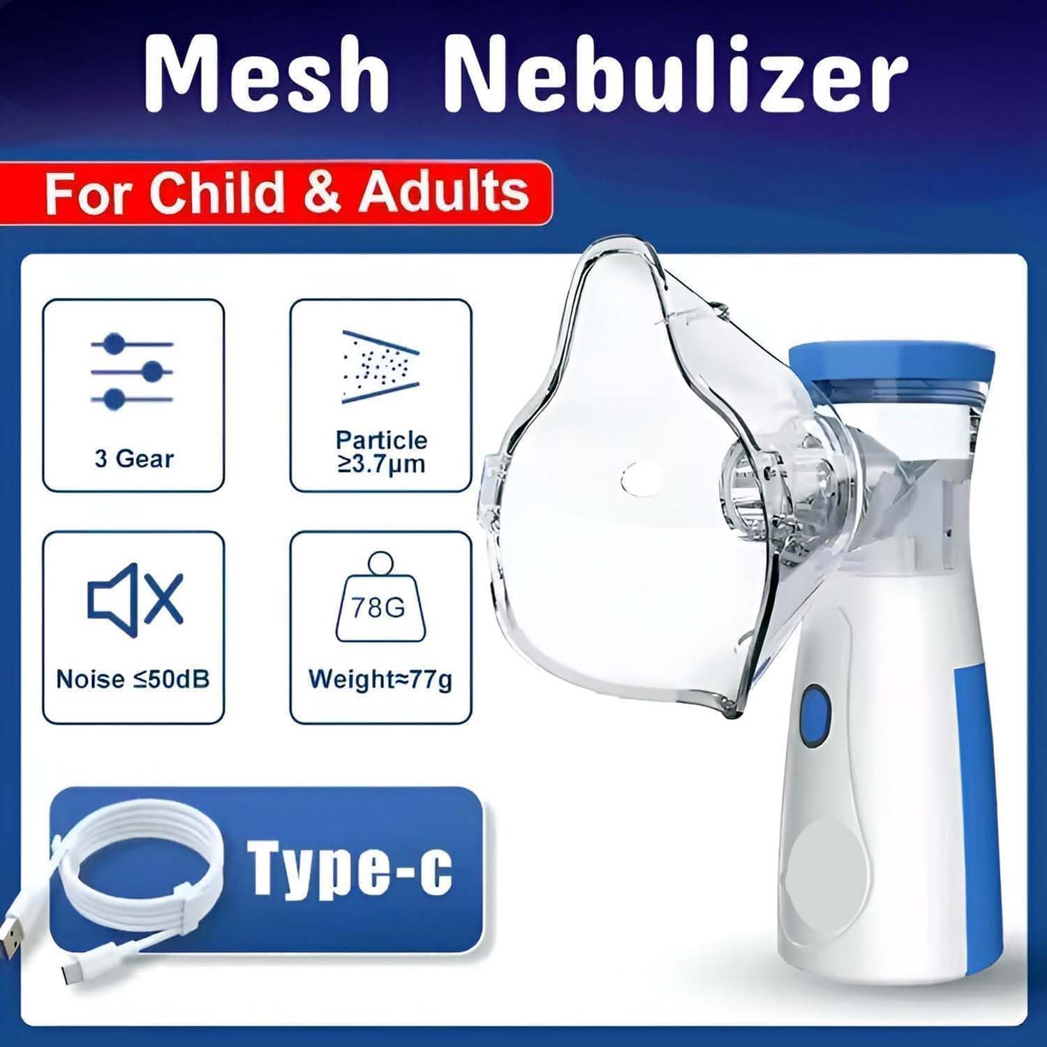 Portable Mesh Nebulizer for Steam Inhalation | Compact Cool Mist Machine for Sinus, Cough & Cold Relief | For Adults & Kids – Home & Travel Use