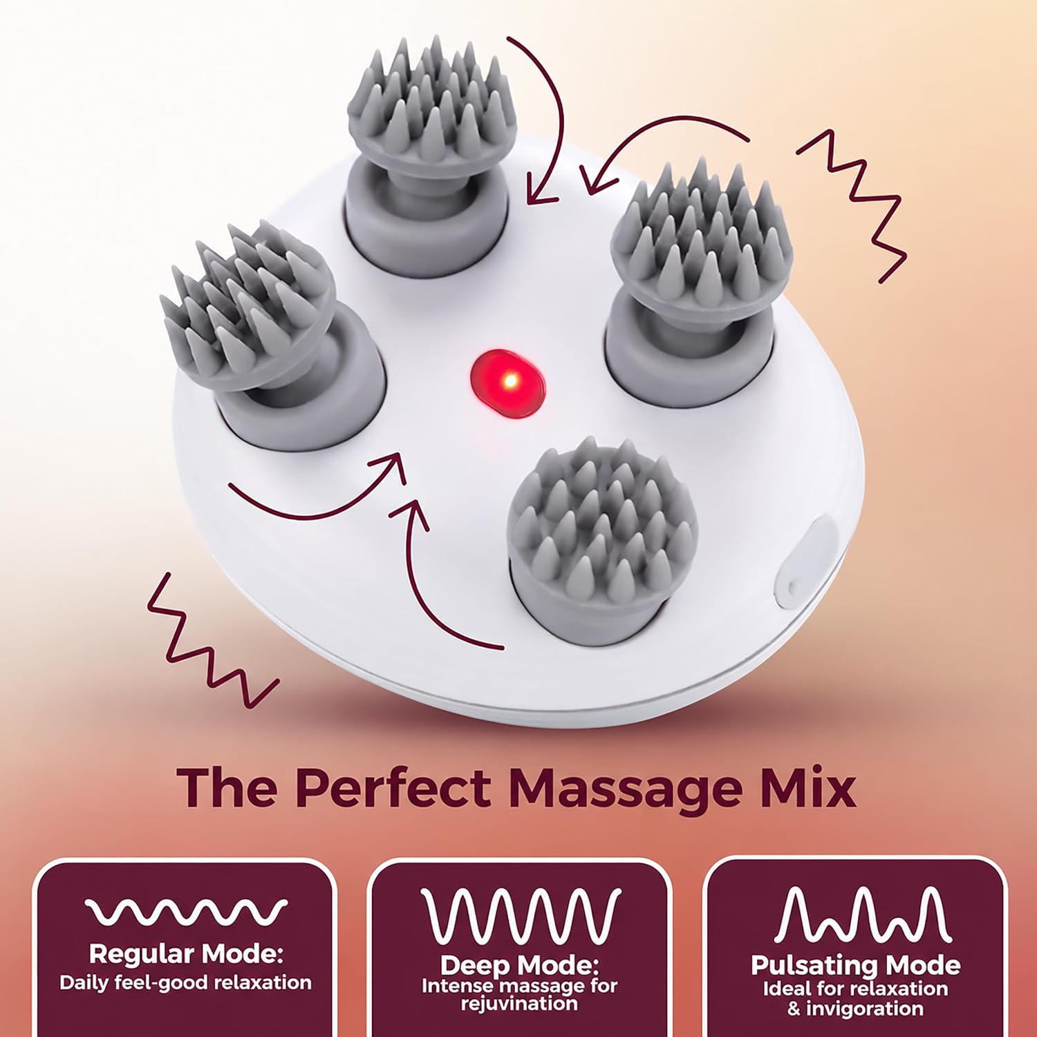 GISMO Smart Electric Scalp Massager - 3D Deep Kneading Head Massager for Stress Relief, Scalp Care & Hair Growth | Cordless USB Rechargeable Full Body Massager for Neck, Shoulders & Back
