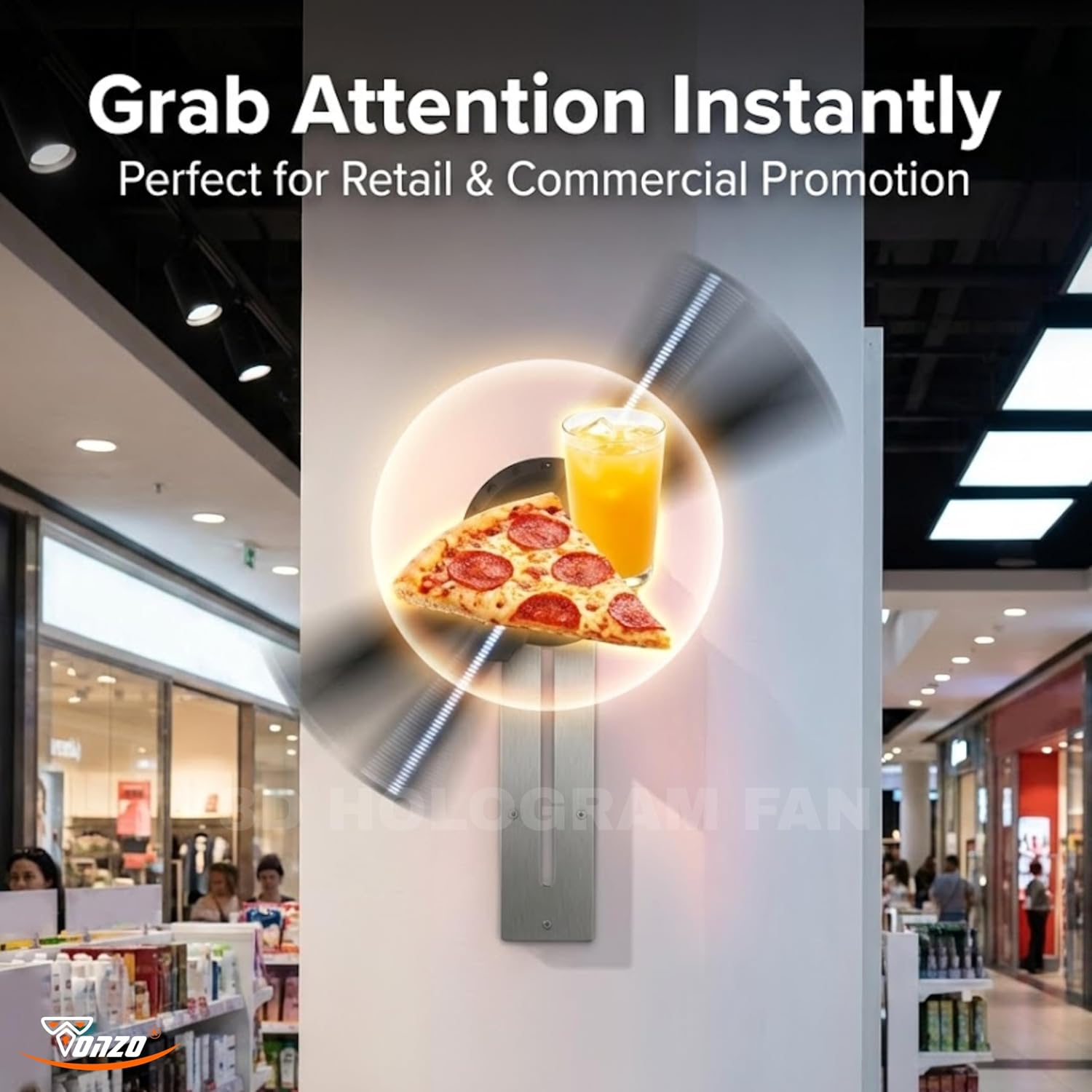 TONZO 42 cm 3D Hologram Fan Display | LED Holographic Advertising Display with 234 LEDs, 2200×234 Resolution, Wi-Fi & Bluetooth App Control | Wall Mount 3D Video & Image Display for Shop