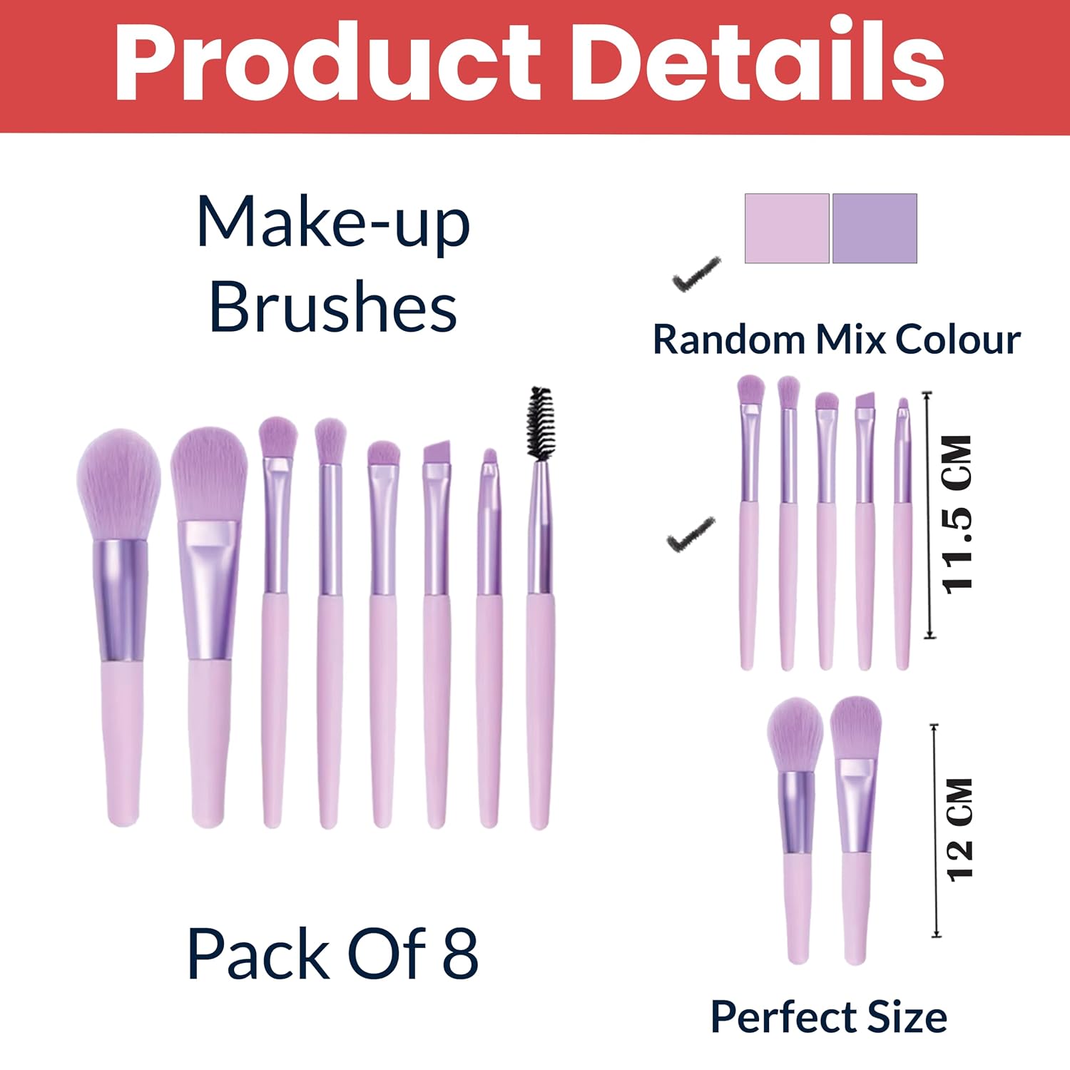 TEMPERIA (Pack of 8) Small Size Makeup Brush Set - Soft Bristles Make Up Brushes Sets Kit for Foundation, Concealers, Eyeshadow, Blush, Compact Face Powder, Highlighter, Contour, Blending Eye Liner - With Pouch (Random Colors)