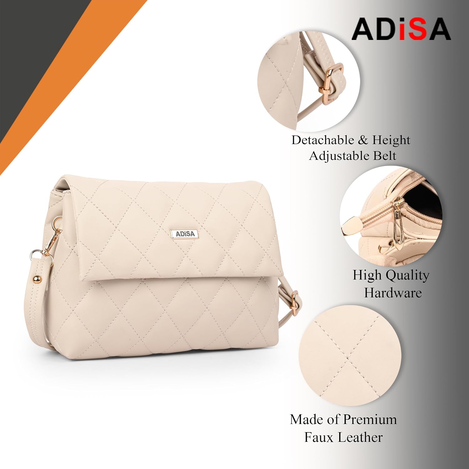 ADISA Women's Girls Quilted Cross Body Sling Bag with Height Adjustable Belt (SL5169)