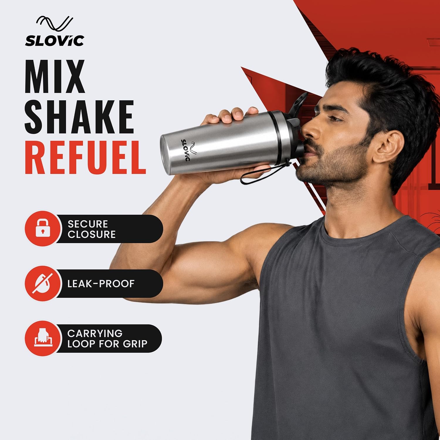 SLOVIC Stainless Steel Shaker for Gym [750 ML] | Protein Shaker Bottle