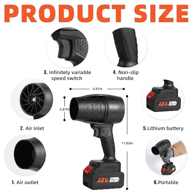 Cordless Air Blower Rechargeable Battery Operated | Portable Handheld Blower for Car, Home & Electronics Cleaning A1