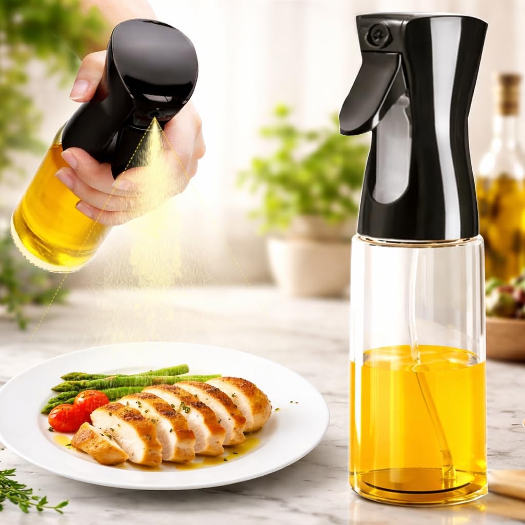 220ML Oils Sprayer for Cooking, Refillable Olive Oil Spray Bottle, Fine Mist Spray Oil Dispenser for Air Fryer, BBQ, Salad, Roasting & Kitchen Use