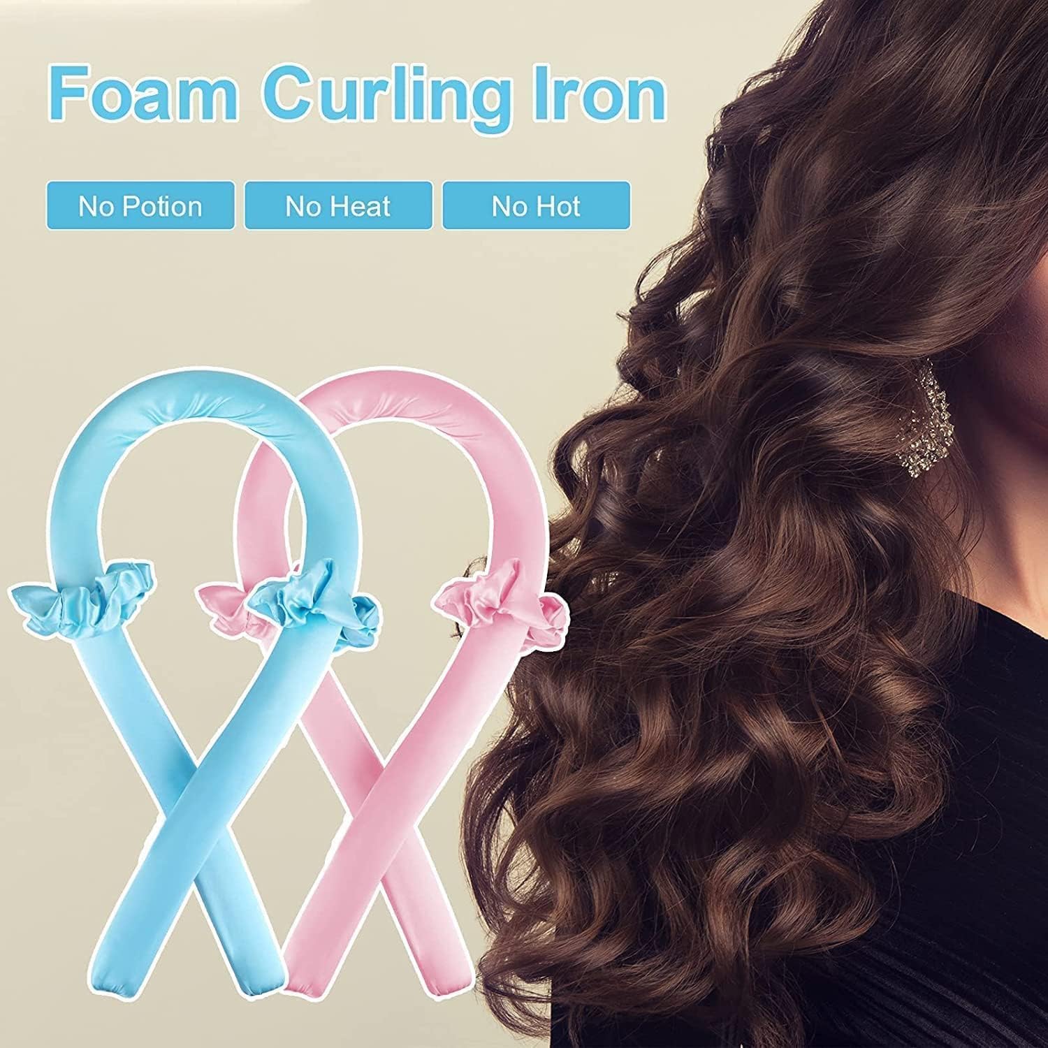 Heatless Hair Curler for Women (Multicolor) Satin Curling Rod Headband with Accessories Overnight Heatless Curlers for Long Hair, Natural Waves & Frizz-Free Curls (May be Pink,) (Pack Of 1)