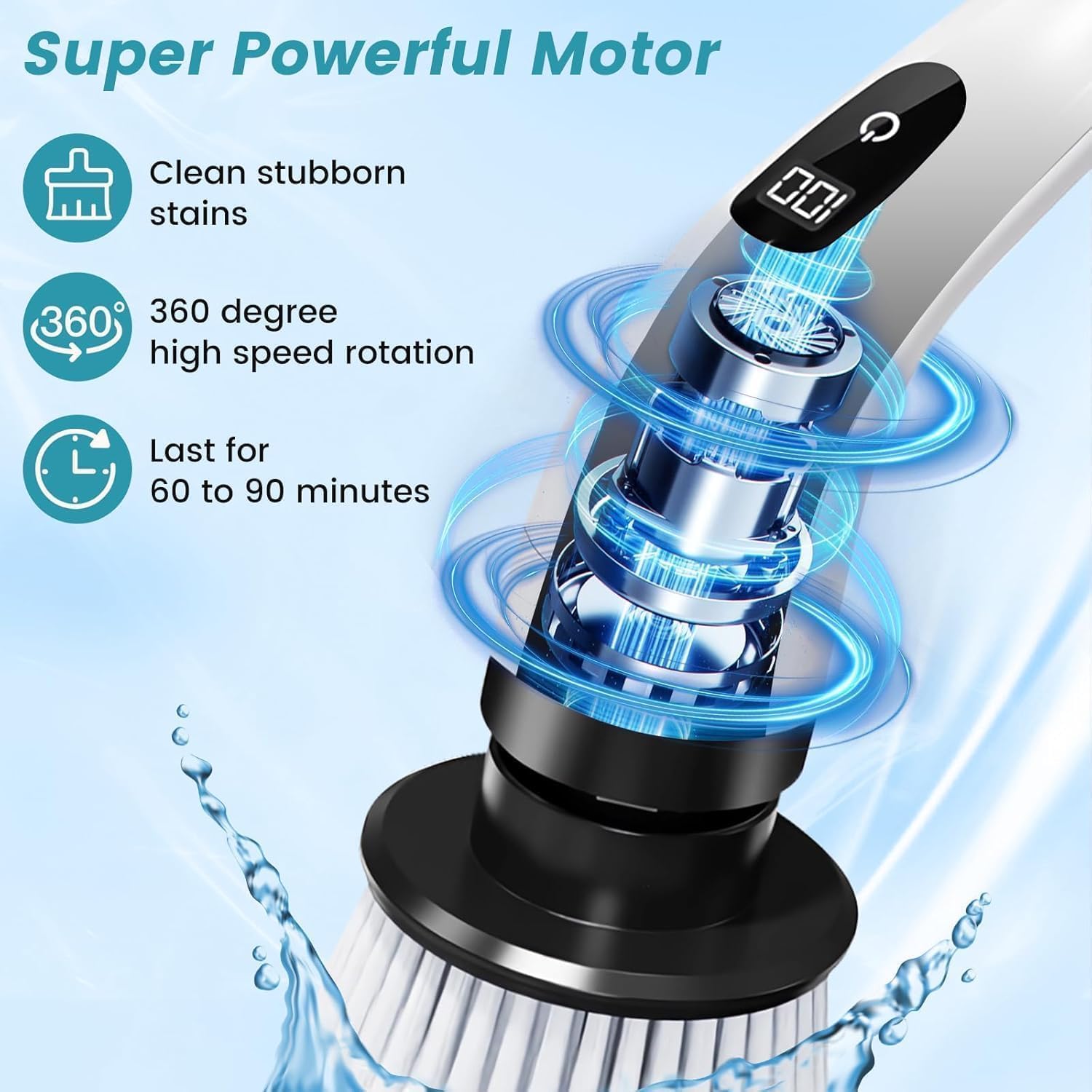 9 in 1 Electric Spin Scrubber,Cleaning Brush Scruber for Home, 400RPM/Mins-9 Replaceable Brush Heads-90Mins Work Time,Adjustable Size,2 Adjustable Speeds for Bathroom Shower