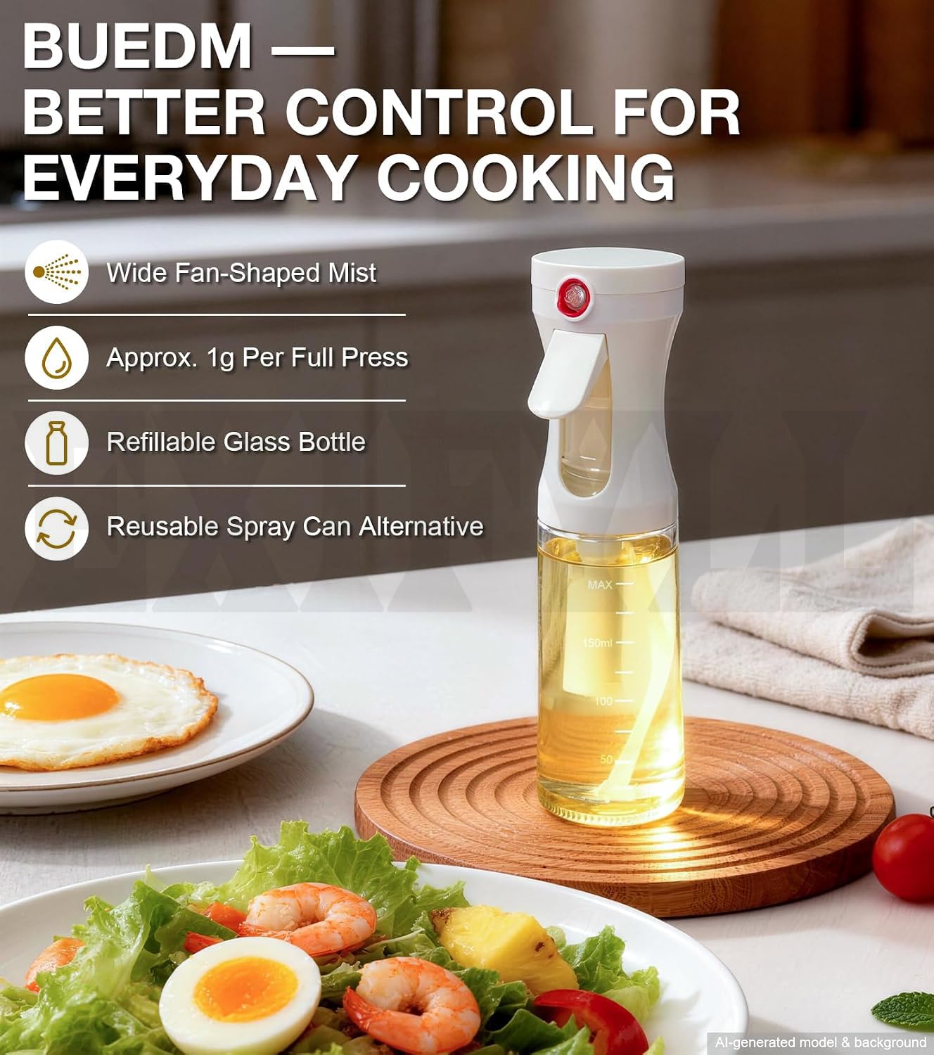 220ML Oils Sprayer for Cooking, Refillable Olive Oil Spray Bottle, Fine Mist Spray Oil Dispenser for Air Fryer, BBQ, Salad, Roasting & Kitchen Use