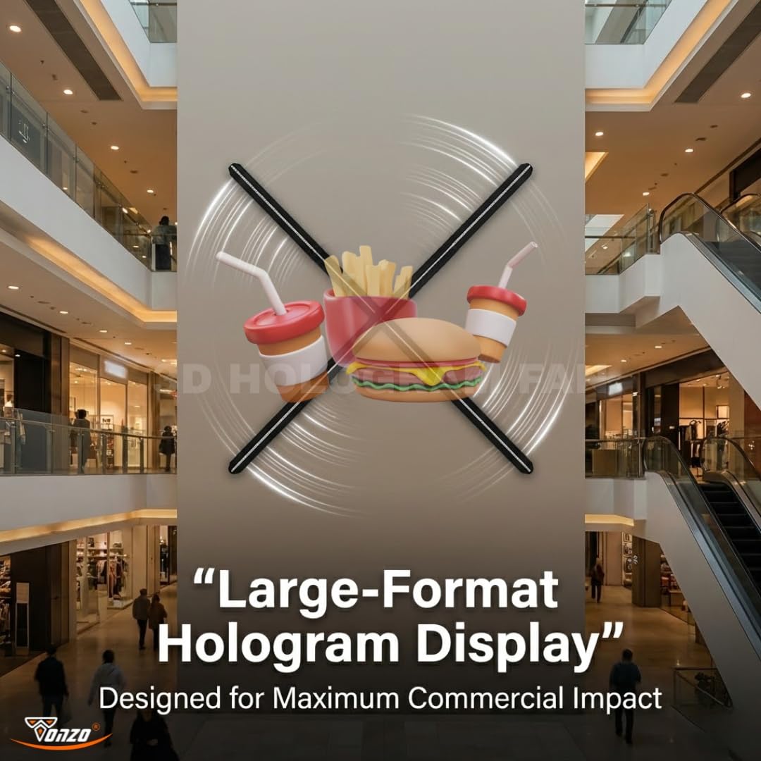 EMZAQ 80cm 3D Hologram Fan Display with 4 Blades, 928 LEDs, 2500 × 1024 Resolution, WiFi & Bluetooth App Control, 8GB Storage, Wall Mount Advertising Display | 1 Year Warranty