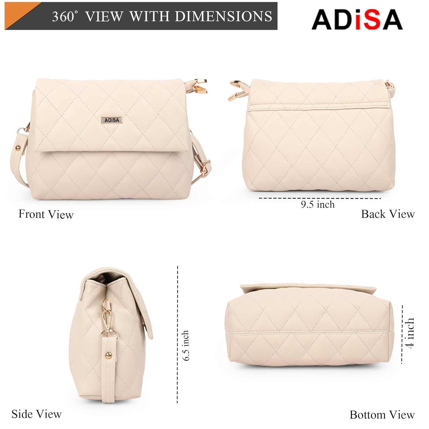 ADISA Women's Girls Quilted Cross Body Sling Bag with Height Adjustable Belt (SL5169)
