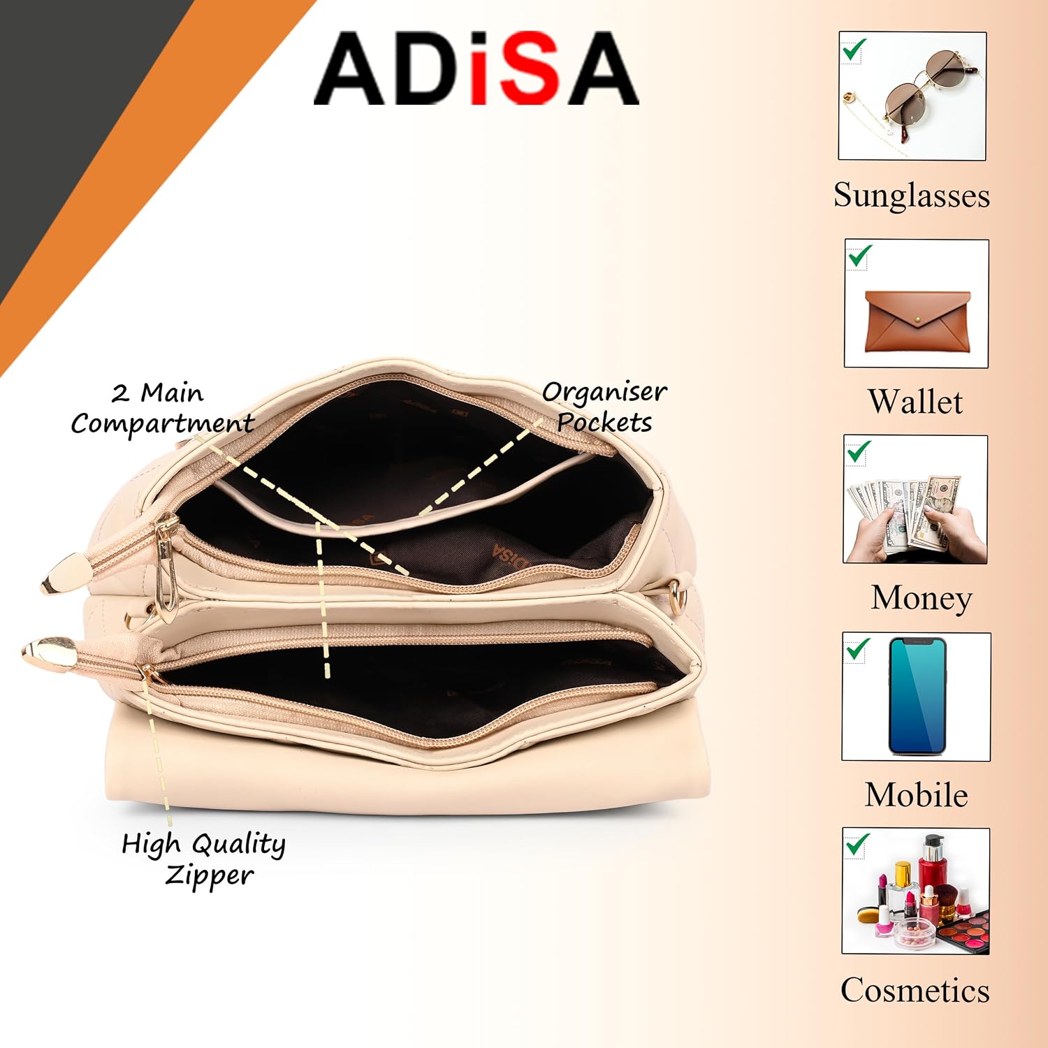 ADISA Women's Girls Quilted Cross Body Sling Bag with Height Adjustable Belt (SL5169)