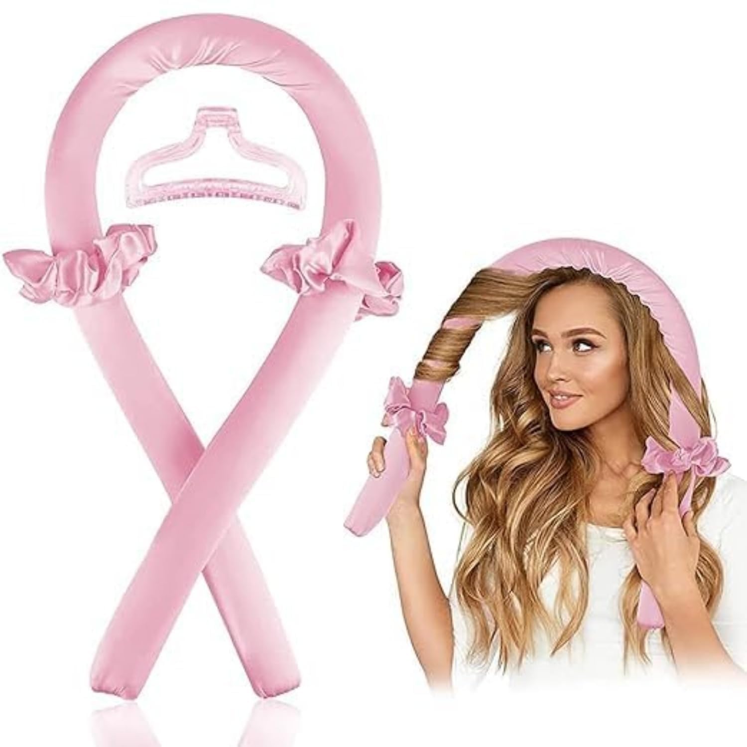 Heatless Hair Curler for Women (Multicolor) Satin Curling Rod Headband with Accessories Overnight Heatless Curlers for Long Hair, Natural Waves & Frizz-Free Curls (May be Pink,) (Pack Of 1)