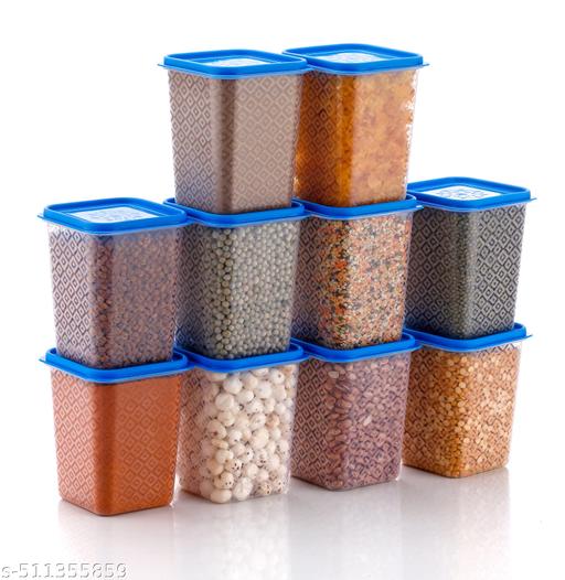 Square Plastic Kitchen Storage Food Container, Plastic Grocery Container, Snacks Container, Fridge Storage, Food Containers, Pickle Jar Container Pink Cap (1200ml Pack Of 10