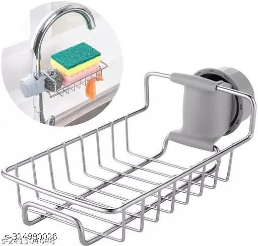 Kitchen Adjustable Sink Faucet Shelf Stainless Steel Drain Rack for Soap, Sponge, Clip Hanging Holder Dishcloth, Towel Rack, SILVER, 15 x 10 5 cm For Kitchen, Bathroom and Home