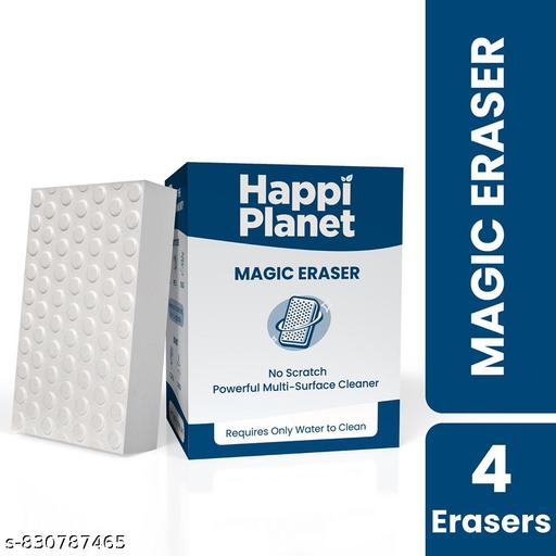 Happi Planet Magic Eraser | Pack of 4 | No Scratch Multi-Surface Cleaning Sponge | Removes 100+ Tough Stains | Just Add Water | Walls, Kitchen, Bathroom, Shoes & Switch Boards