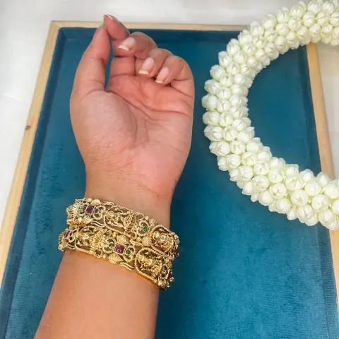 Dharani Heritage Antique Gold Pair of Goddess Lakshmi Temple Bangles SJB011-26 SJB011-28