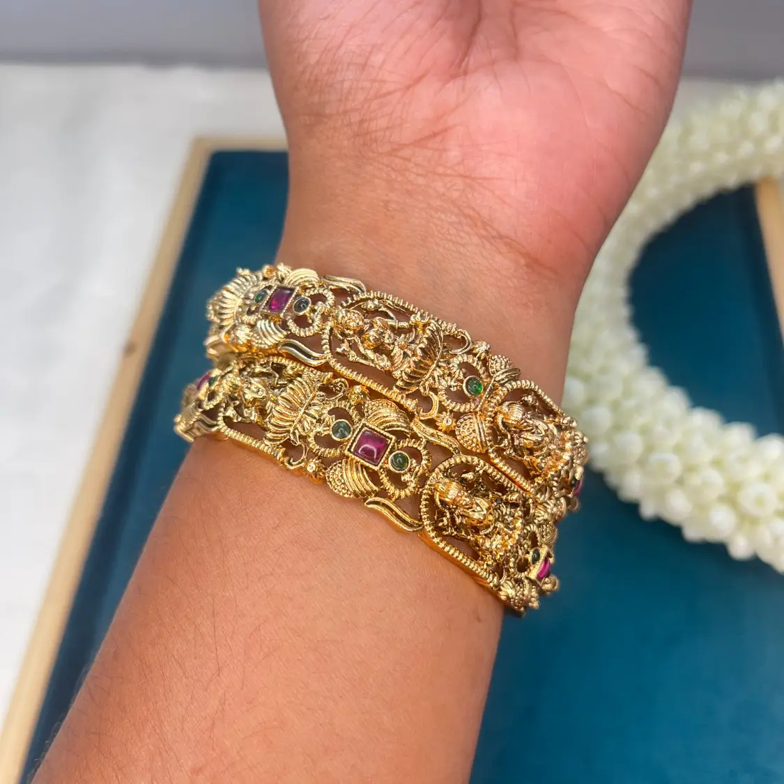 Dharani Heritage Antique Gold Pair of Goddess Lakshmi Temple Bangles SJB011-26 SJB011-28