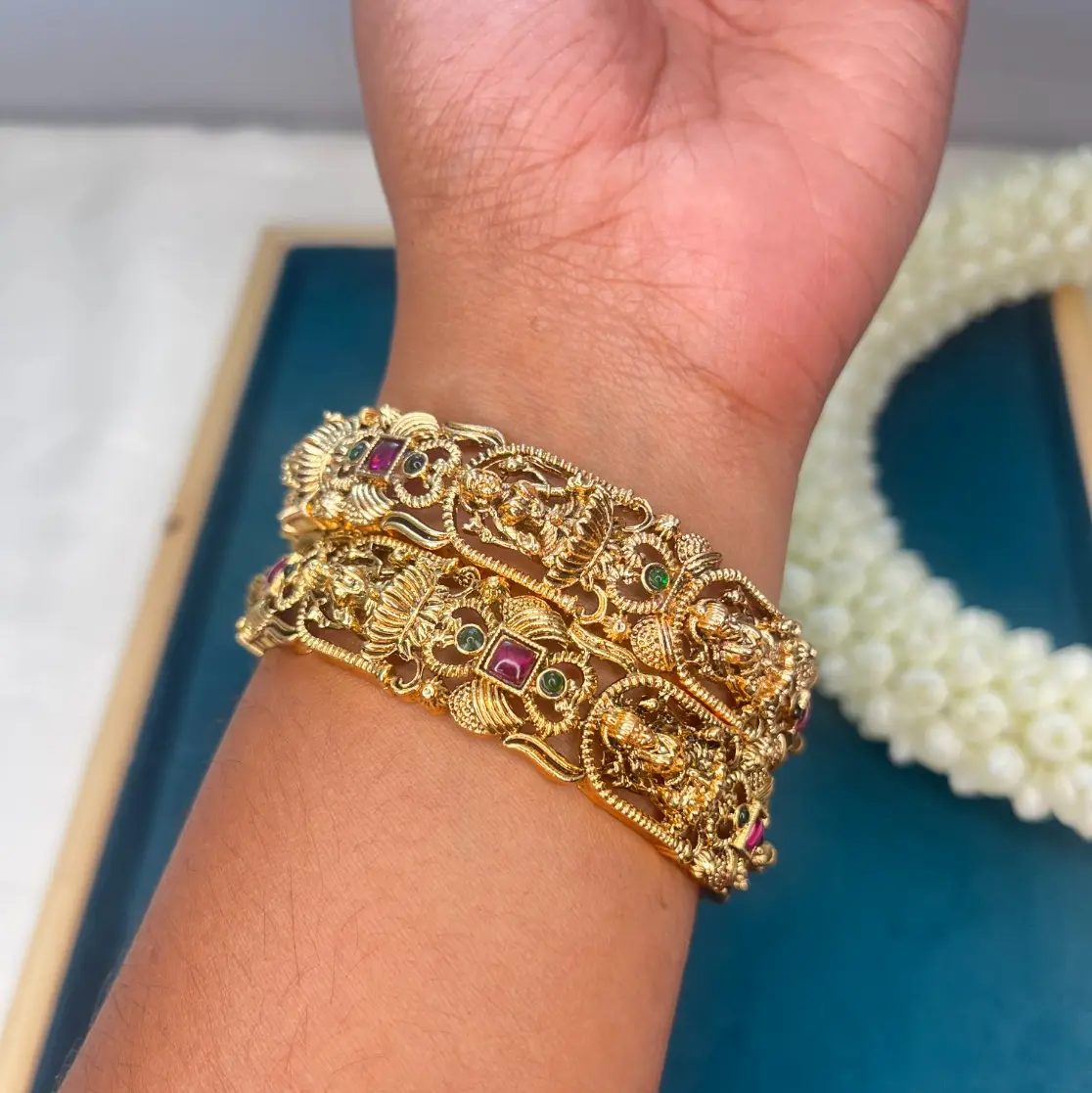 Dharani Heritage Antique Gold Pair of Goddess Lakshmi Temple Bangles SJB011-26 SJB011-28