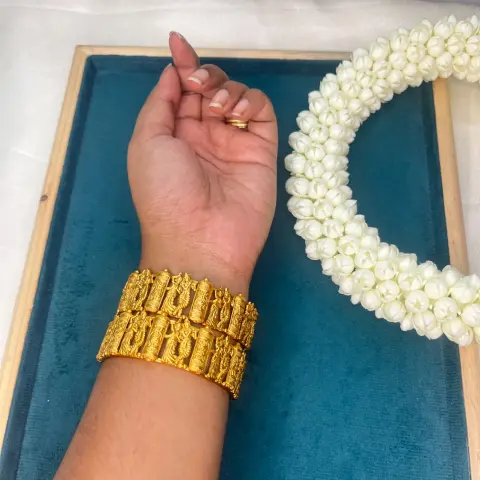 Gold Pair of Radha Krishna Temple Bangles SJB011-26