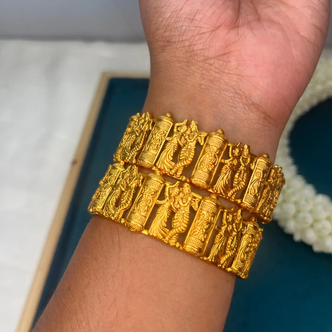 Gold Pair of Radha Krishna Temple Bangles SJB011-26
