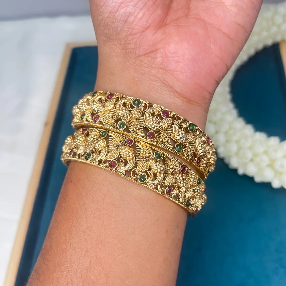 Mayura Heritage Antique Gold Pair of Peacock Temple Bangles SJB015-28