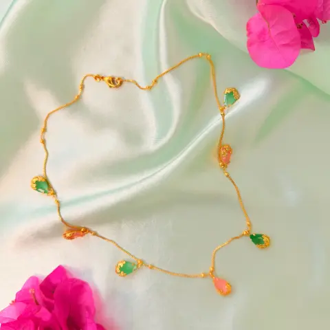 Minimalist Teardrop Crystal Charm Chain Necklace SJAD001