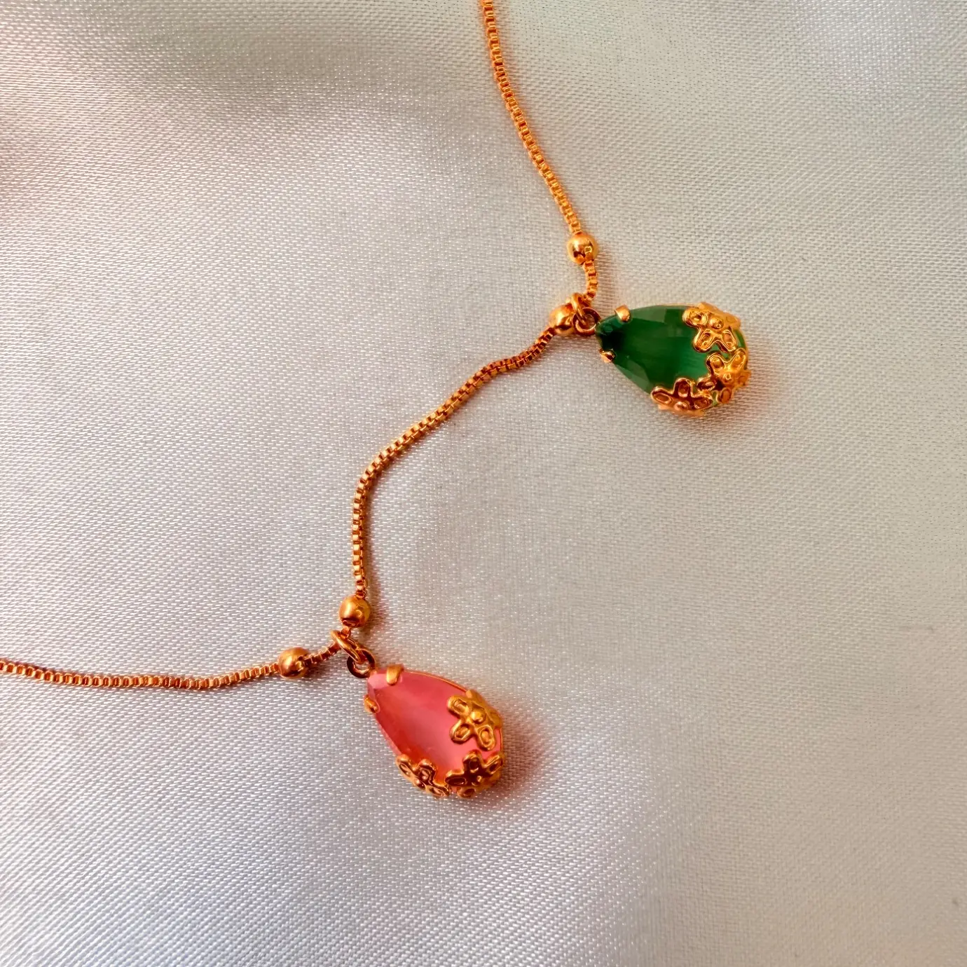 Minimalist Teardrop Crystal Charm Chain Necklace SJAD001