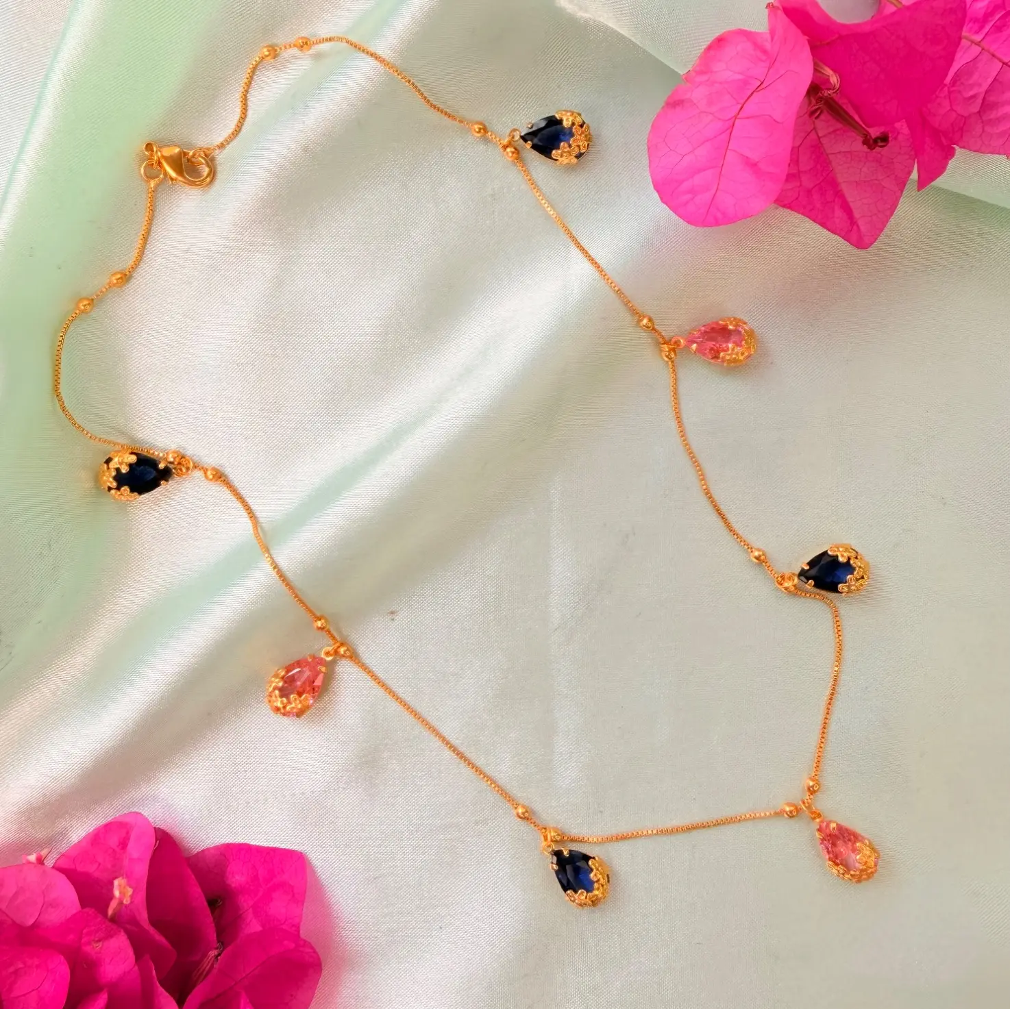 Minimalist Teardrop Crystal Charm Chain Necklace SJAD001