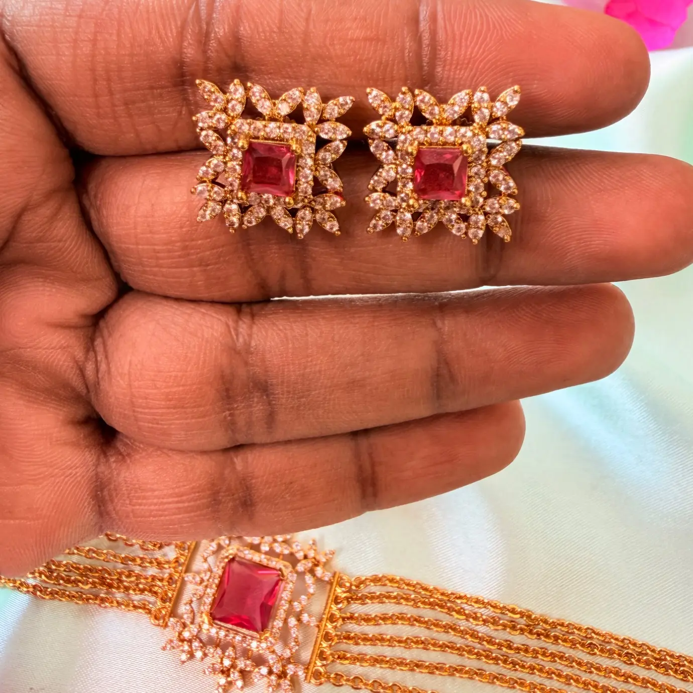 Contemporary CZ Multi-Strand Choker Set with Ring SJAD011